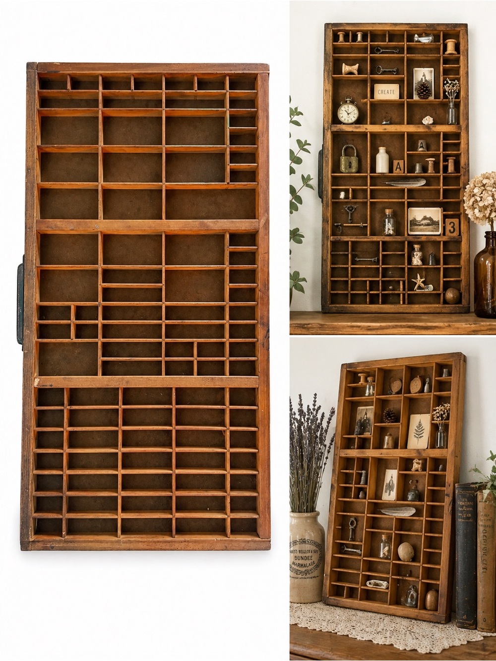Vintage Hamilton Wooden Printers Tray Shadow Box Display 16.5x32 Letterpress